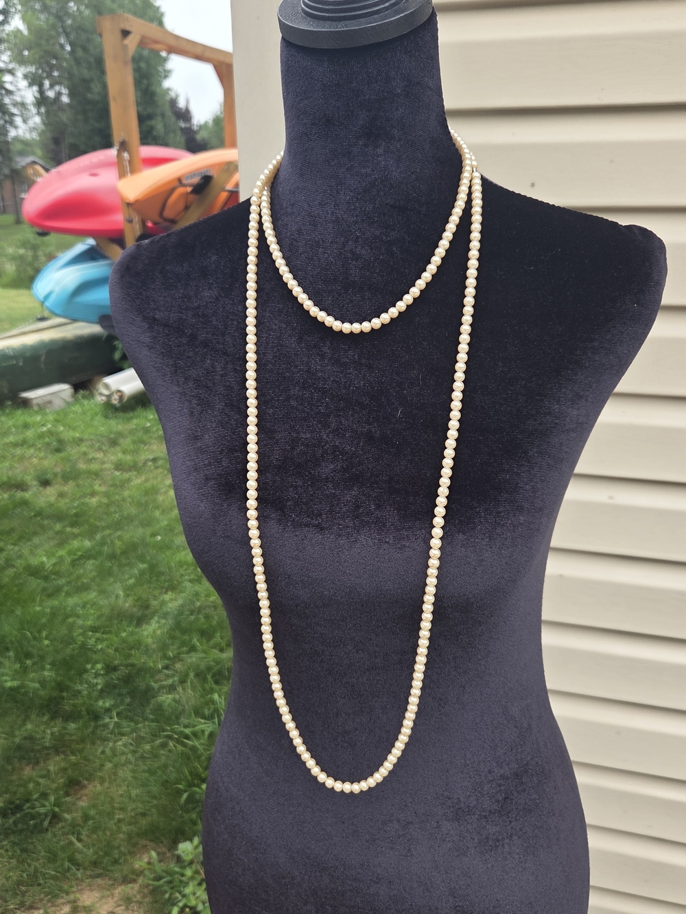 VTG Faux Cream Pearl Opera Length Strand Necklace Filigree Box Clasp 48 Inch